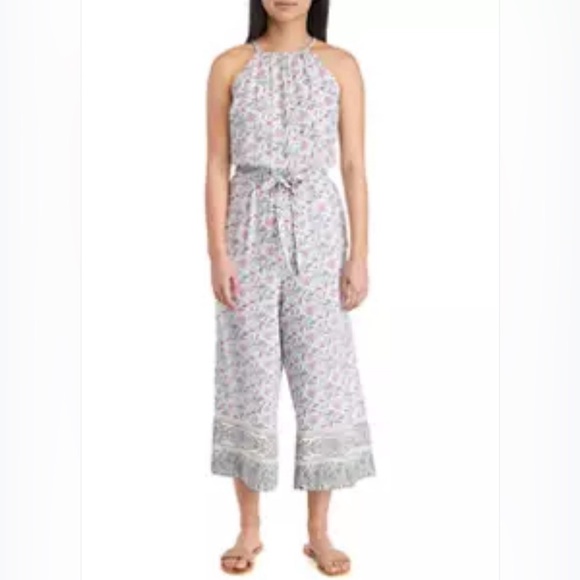Bebop Cropped Halter Confetti Floral Jumpsuit Women’s Size Medium Colorful! - Picture 1 of 16